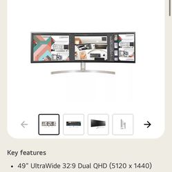 LG 49WL95C-W 49 Inch 32:9 UltraWide Dual QHD IPS Curved LED Monitor
