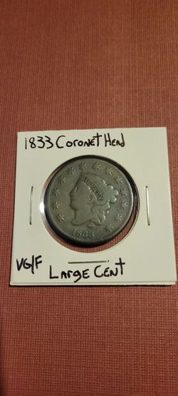1833 Coronet Head Large Cent - Solid VG/F Condition 🇺🇸