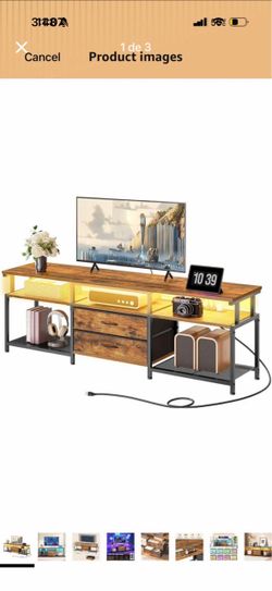 Industrial TV Stand with LED Lights and Drawers