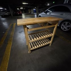 Wood Table Kitchen Cart Rolling