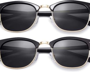 2 Pack Semi Rimless Polarized Sunglasses for Women Men, Unisex Sunglasses with Half Frame