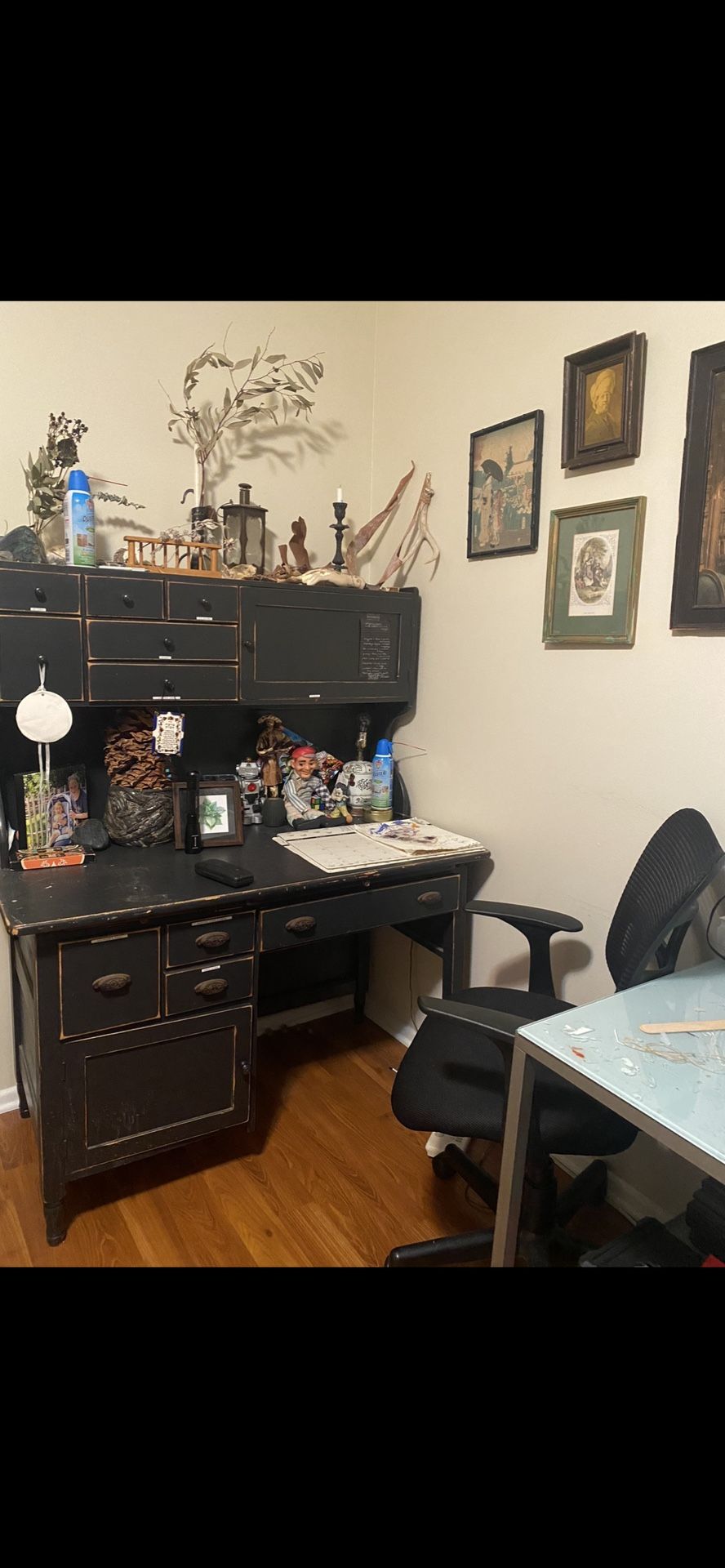black solid wood desk with hutch 