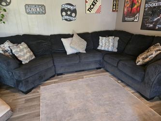 Three piece sectional 147 inch dark blue