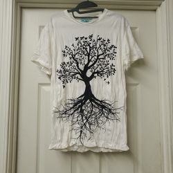 Legal Pajamas Organic Cotton Crinkle T-Shirt in White With Black Tree Size (S) (L)