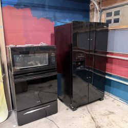 Kitchen Appliance Set - Black fridge, Stove, And Microwave 