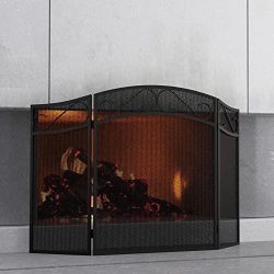 Fire Beauty Fireplace Screen for Wood Burning Fireplace Foldable 3 Panel Wrought Iron Fireplace Cover with Protective Mesh Fire Spark Guard for Indoor