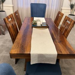 Solid Rose Wood 6-Seater Dining Set with Chairs 