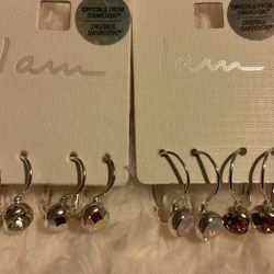 silver Dangle Earrings W/Swarovski Crystals(2 Pairs Each). 