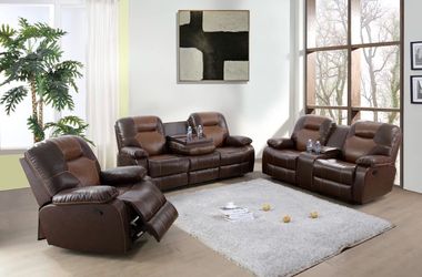 Brown two tone soft leather fully reclining couch set