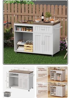 47.2" Foldable Charcuterie Cart with Stainless Steel Food Pans, Dessert Cart wit