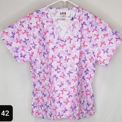 3x Butterfly Print Scrub Top New 