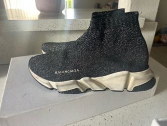 Balenciaga Speed Trainer Glitter Sock Sneakers in Black, Women’s 12