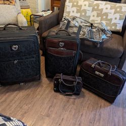 Brighton 4 Piece Travel Luggage Set Brown Croc and Black with Covers and Inserts 