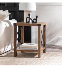 Walker Edison Sedalia Modern Farmhouse Metal X Side Table, 18 Inch, Rustic Oak