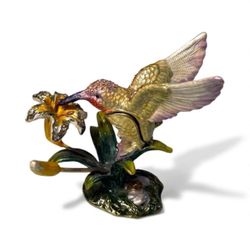 STRATTON Vintage Treasured Trinkets Hummingbird Trinket Box on Lily w/Crystals