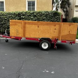 Premium Folding Utility Trailer w/ REAL Plywood Camping Box + Folds Upright for Storage + Spare Tire