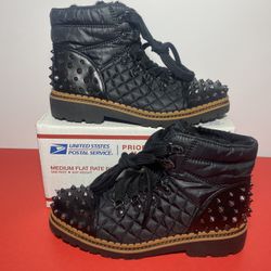 NEW $180. SAM EDELMAN BREN FAUX FUR LINED BLACK SPIKED BOOTS. WOMEN SIZE 8. 