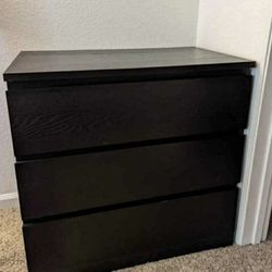 Ikea Malm 3 Drawer Black Dresser Chest of Drawers