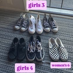 6 PAIRS of  girls 4, 3 converse and vans women’s 6 vans shoes NEED GONE