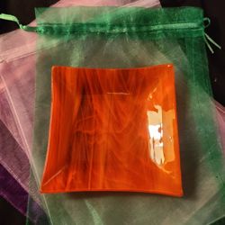 VINTAGE Hand Made RED-ORANGE Pyrex Dish / Ashtray
