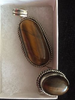 Tiger eye pendant and ring Sterling Silver