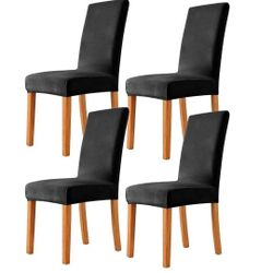 New Velvet Stretch Dining Room Chair Covers - Washable Parson Chair Slipcovers - Stretchable, Black
