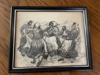 Charcoal Drawing of Women Dancing - Framed Art
