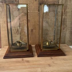Vintage du Vonn Collection Brass And Etched Glass Candle Holders