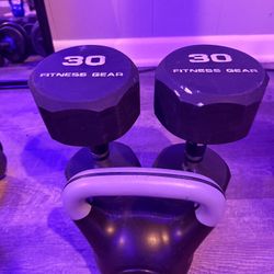 30 Llb Dumbbell Set & 10llb Kettlebell 