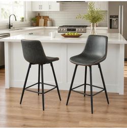 Garvee Black Faux Leather Barstools set of 2