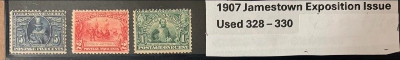 1907 Jamestown Exposition Issue. Used Scott#328 to #330.  Mint.  U.S. Stamps.   #1005
