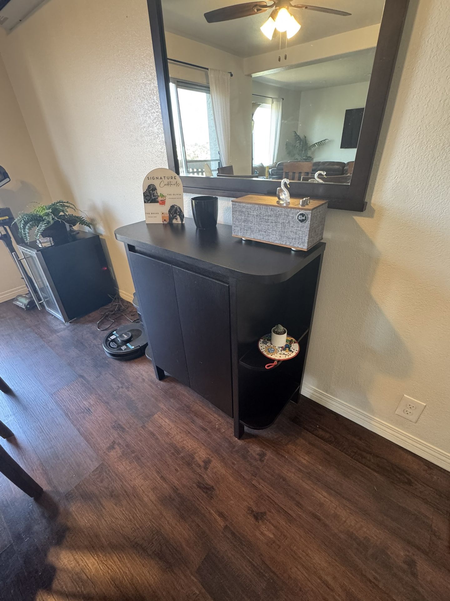 Modern Dark Wood Bar Cabinet with Storage & Display Shelves -$100 OBO