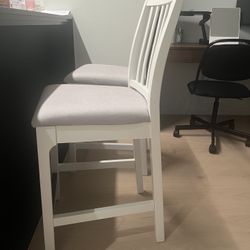 2 IKEA Counter Stools – White with Light Gray Seat