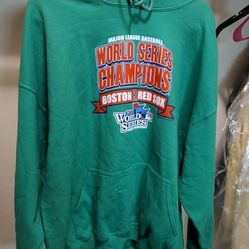 VINTAGE 2013 BOSTON RED SOX WORLD SERIES CHAMPION GREEN PULLOVER HOODIE BY STITCHES 2 XL