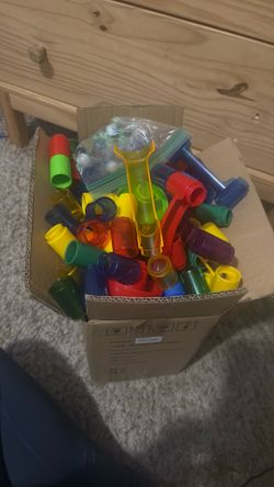 Large box of marbles and marble tracks