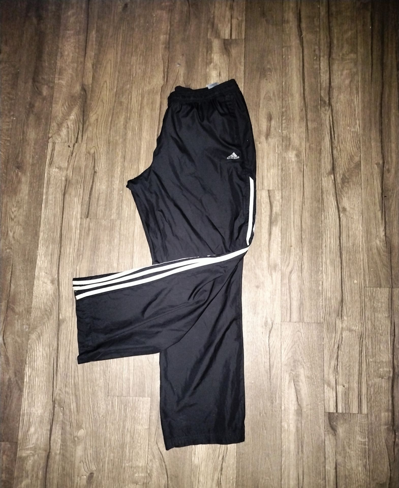Adidas Track Pants xl Black Wide Leg Lined 3 Strips