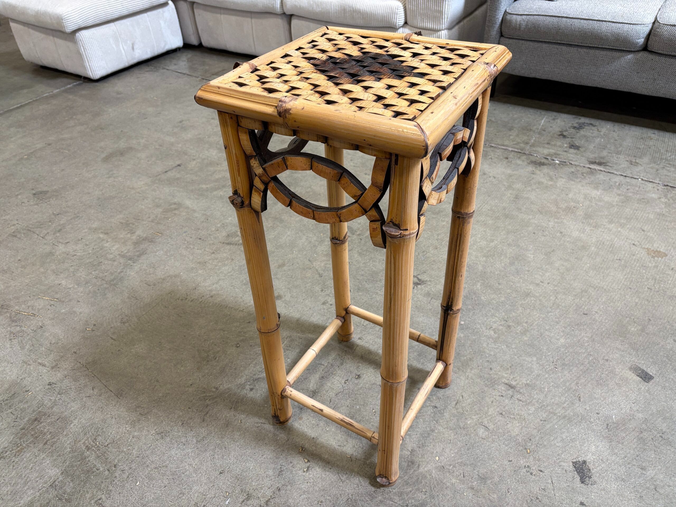 Vintage Bamboo Plant Stand with Curved Design Sides and Scorched Accents