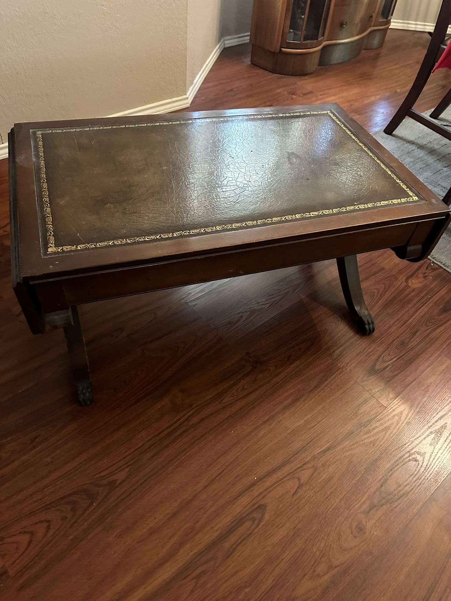 Antique Coffee Table, Leather Top
