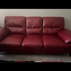 2 Red Leather Sofa