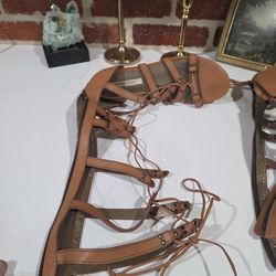 Cynthia Vincent tan leather gladiator sandals