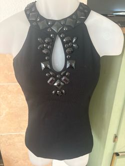 INC International Concepts Black Embellished Halter Top Medium