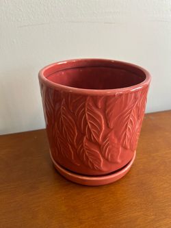 Red Ceramic Planter with Saucer