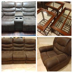 3PC Manual Recliner Set and 3PC Table Set