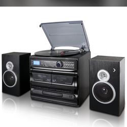 Trexonic Trx-811Bs-Rb 3-Speed Turntable Cd Player Dual Cassette Bt Fm Radio