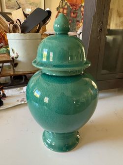 Vintage Teal Ceramic Lidded Ginger Jar