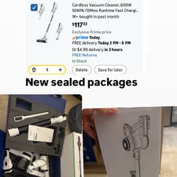 Cordless Vacuum Cleaner, 600W 50KPA 70Mins Runtime Fast Charging Vacuum Cleaner, Self-Standing LED Light Touch Screen Stick Vacuum for Home Light Weig