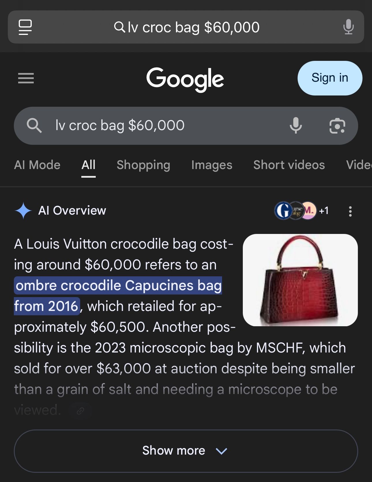 A Louis Vuitton crocodile bag