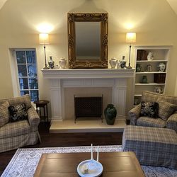 2 overstuffed Sofa U Love slip covered arm chairs