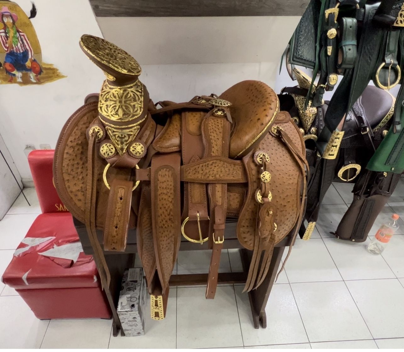 Custom Saddle Ostrich Leather