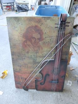 Metal Violin Wall Art with Music Sheet Background